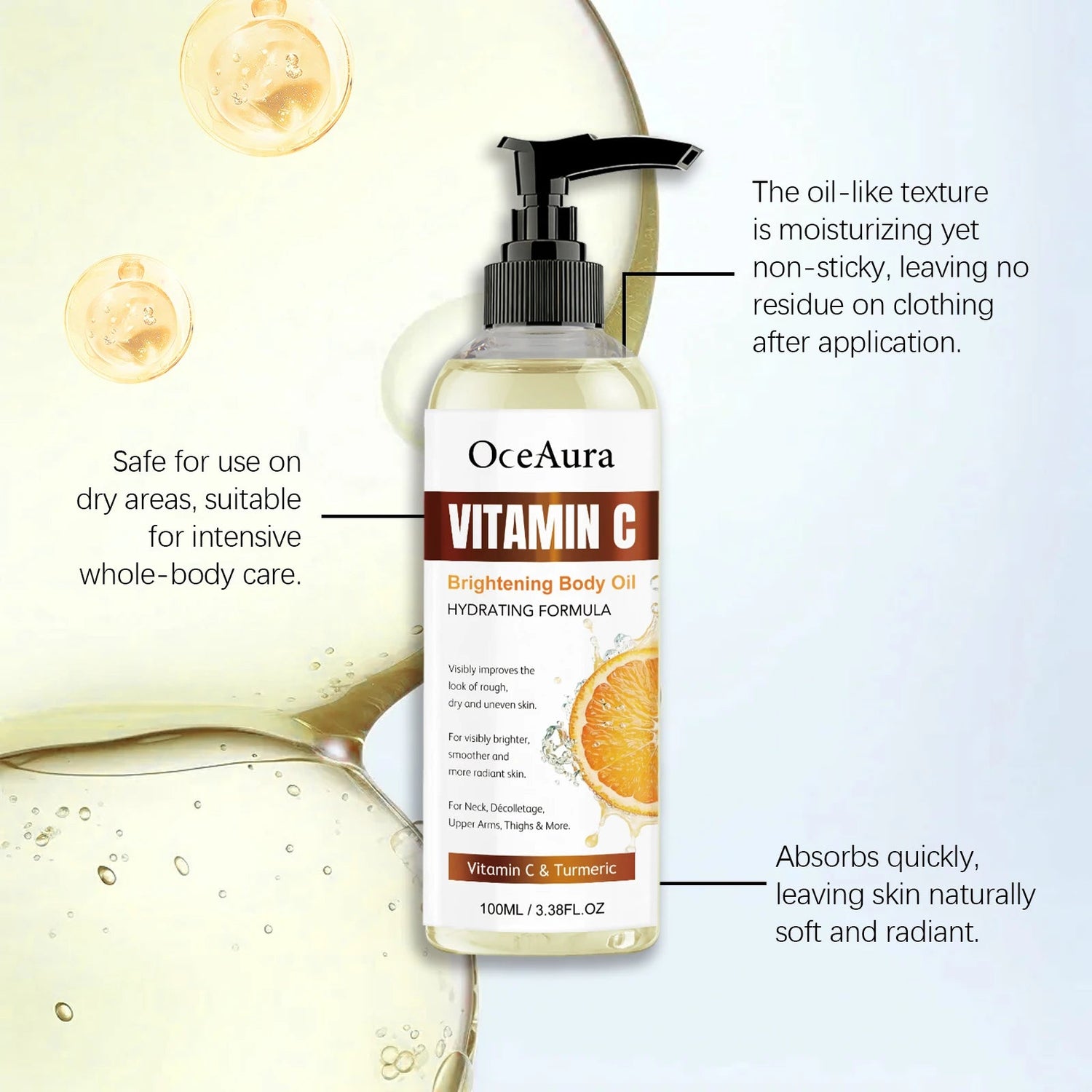 OceAura 100ml Vitamin C Skin Care Body Oil Moisturizes Skin Smooth, Moist and Shiny Skin Care Body Oil Khamik Shop Online