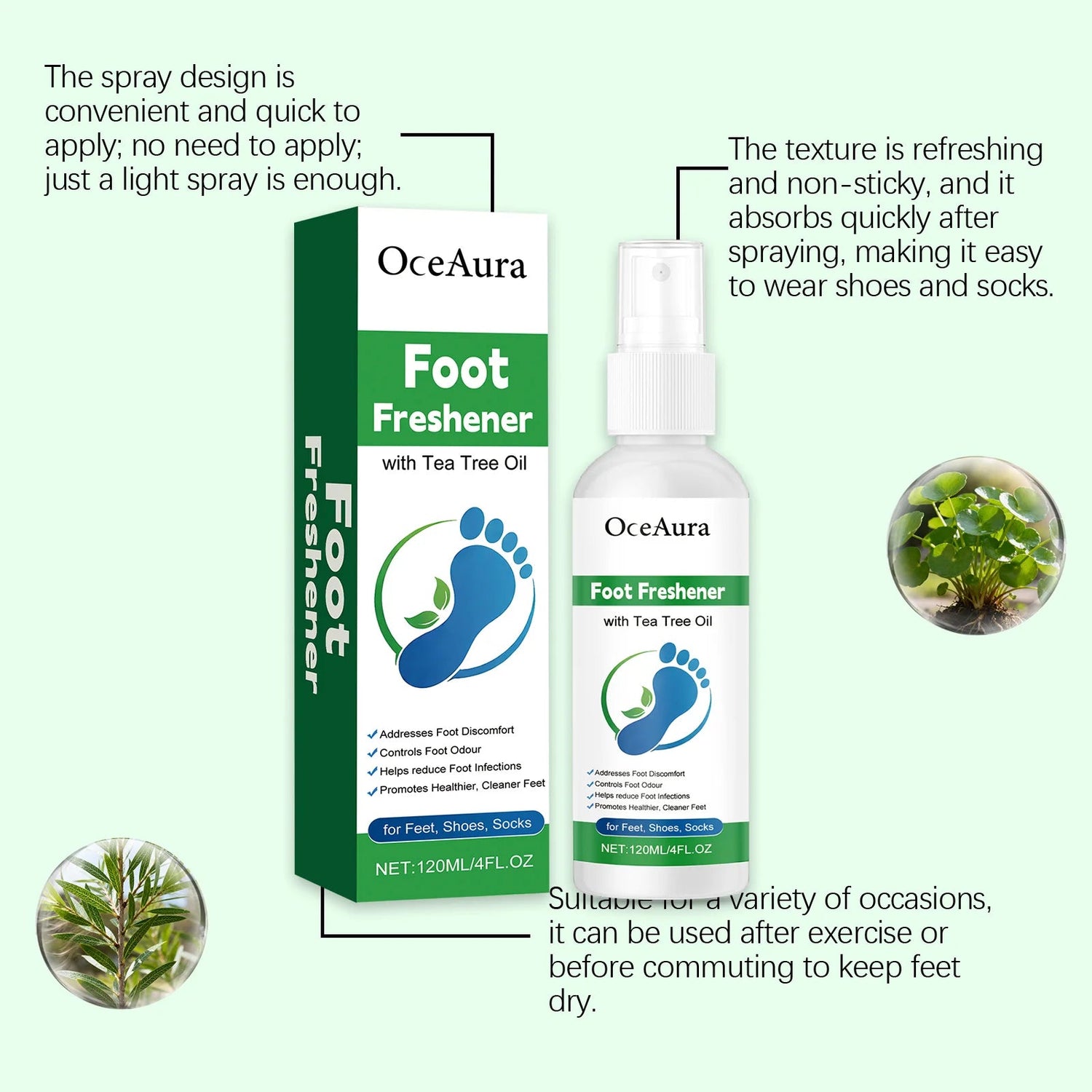 OceAura Foot Freshener Spray with Tea Tree Oil Deodorizing Sweat Absorbing Odor Eliminating Moisturizing Refreshing Foot Spray Khamik Shop Online