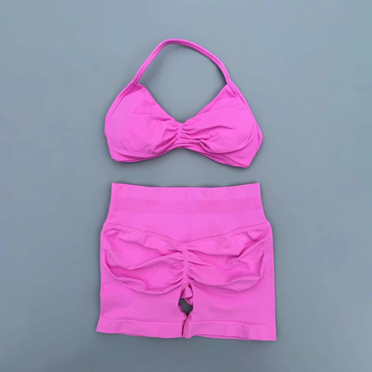 AURA SHARK Strappy Bra Gym Set Women High Support Thin Strap Seamless Halter Sports Scrunch Workout Yoga Set 2 Piece Khamik Shop Online