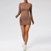 Fitness Bodysuit Sportswear Gym Set Women Clothes Jumpsuit Long Sleeved Workout Short Skirt Push Up One-piece Zipper Yoga Suit Khamik Shop Online