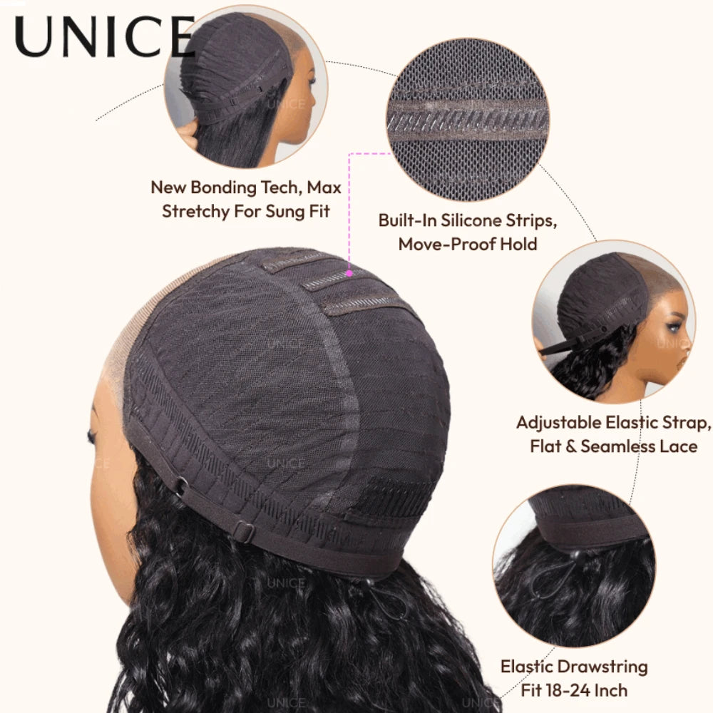 UNice No-Slip Cap 7x5 Lace Glueless Body Wave Human Hair Wigs With Drawstring & Secure Silicone Strips Khamik Shop Online