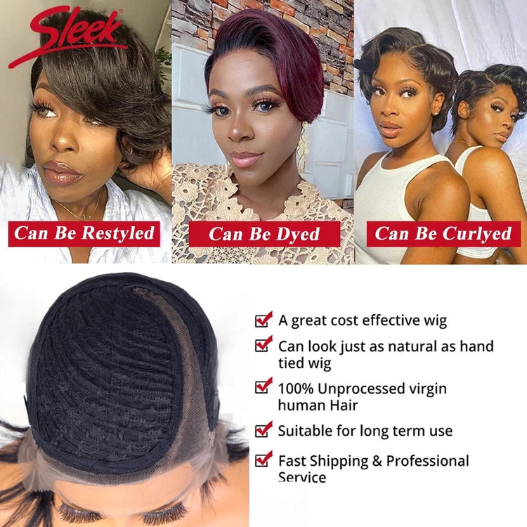 Blond 27 Pixie Cut Bob Wigs Lace Front T Part Human Hair Wigs For Nature Black Dark Brazilian 613 Straight Remy Human Hair Wigs Khamik Shop Online