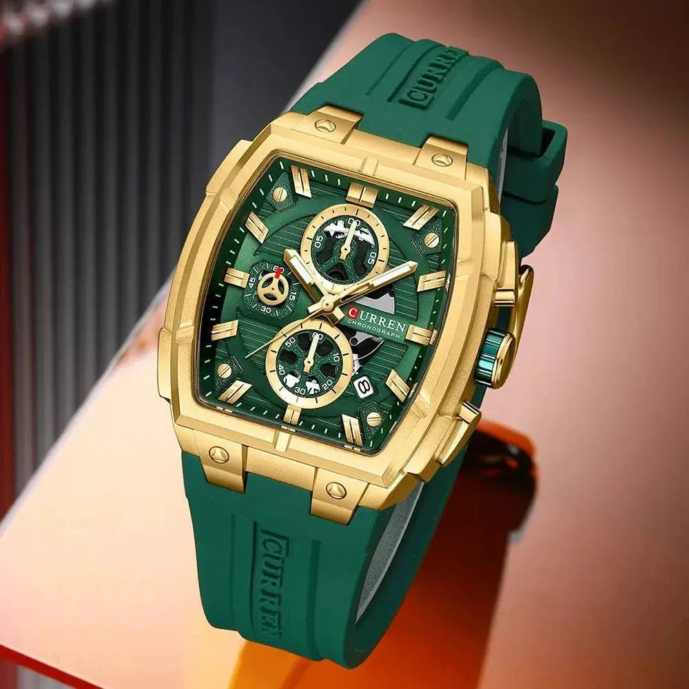 CURREN Luxury Vintage Watch for Men Sports Chronograph Quartz Wristwatches with Silicone Strap,Date,Luminous Khamik Shop Online