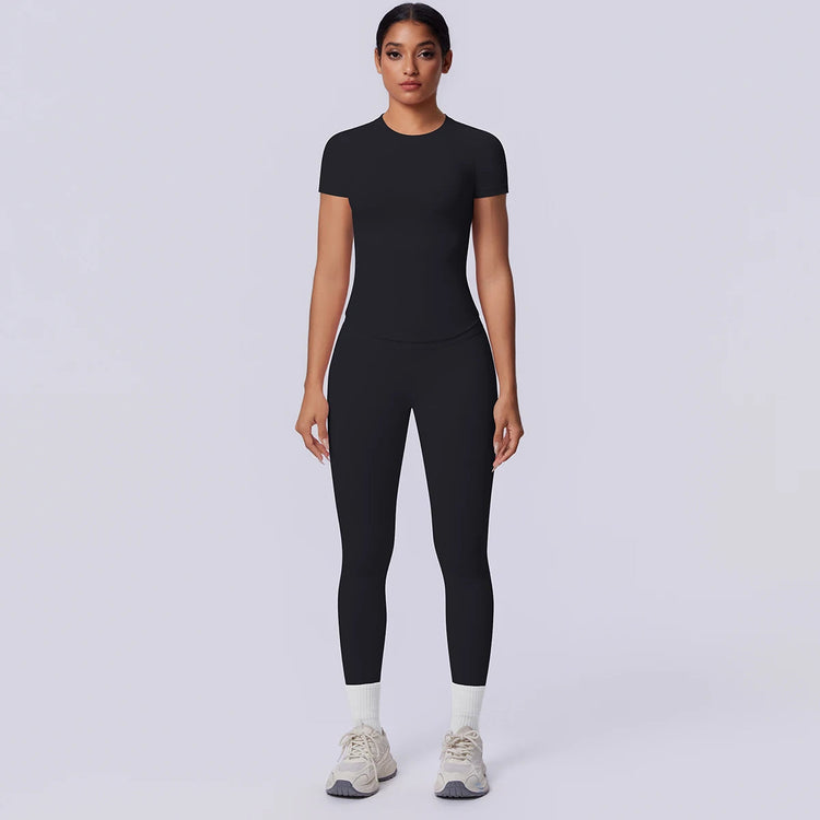 Rooftrellen New 2PCS/set Yoga Set Summer Quick Drying Fitness Sports Workout Top T-Shirt High Stretch Seamless Yoga Leggings Set Khamik Shop Online