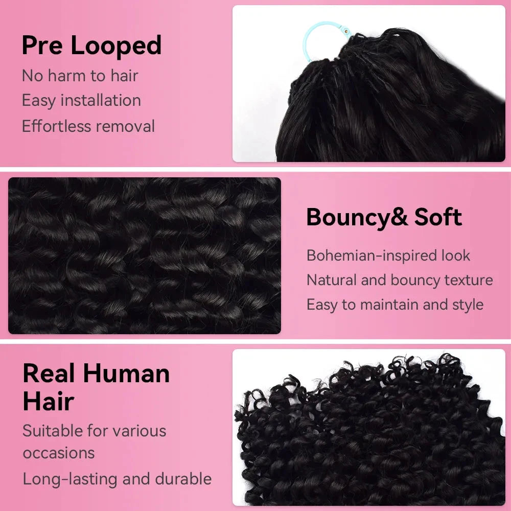 Feather Crochet Human Hair Deep Curly 50G Knotless Pre‑Separated Invisible Miracle Knots Hair Lightweight Reusable Crochet Hair Khamik Shop Online