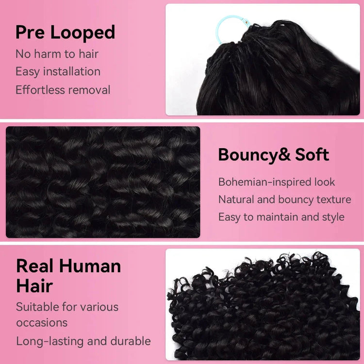 Feather Crochet Human Hair Deep Curly 50G Knotless Pre‑Separated Invisible Miracle Knots Hair Lightweight Reusable Crochet Hair Khamik Shop Online