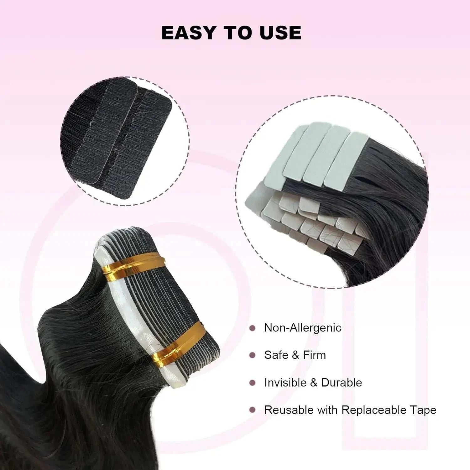 Body Wave Tape In Hair Extensions Natural Black 100% Human Hair Curly Wavy Skin Weft Invisible Full Head Tape ins Hair 20Pcs 50G Khamik Shop Online