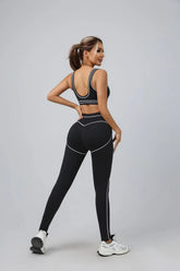 Yoga Suit Women Sport Set Pilates Clothing High Waisted Elasticized Leggings Hip Lifting Pants Gather Top Vest Strip Workout Set Khamik Shop Online