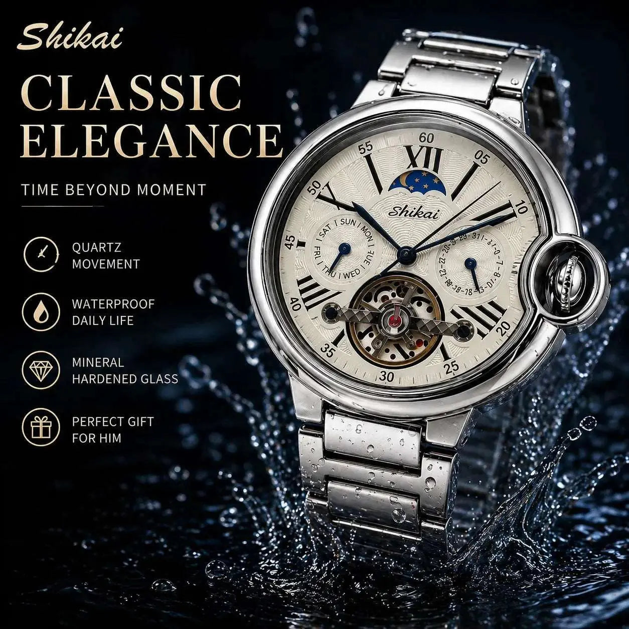 Mens Quartz Watch Stainless Steel Business Dress Wristwatch Roman Numeral Dial Daily Waterproof Gift Watch for Men Khamik Shop Online