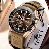LIGE Leather Watches Men Fashion Business 30M Waterproof Quartz Wristwatch Chronograph Date Luxury Luminous Sports Man Watch+Box Khamik Shop Online