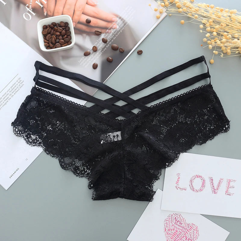 Lace Panties Women'S Briefs Transparent Underwear Sexy Soft Solid Panty Female Low Waist Hollow Out Lingerie