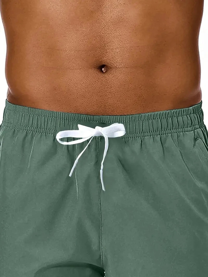 Men 2025 New  Summer Beach New Models Solid Color Fashion Leisure Comfortable Elastic Waist Double Pockets Cool Sports Shorts Khamik Shop Online