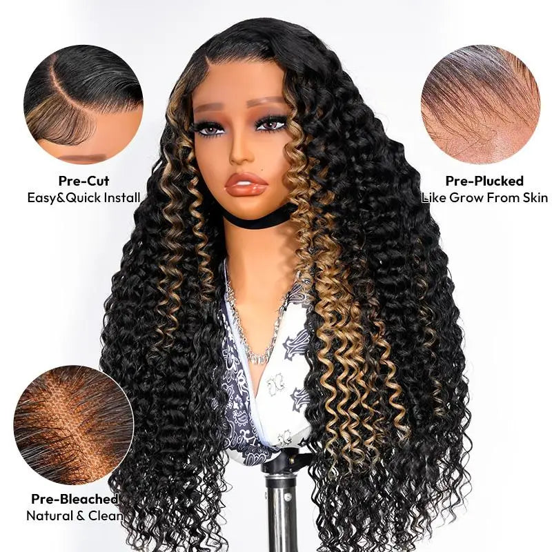 Alipearl Hair Glueless Wig Side Part Highlight Deep Wave Lace Front Wig Human Hair Pre Cut Hairline Balayage 13x4 Wig Human Hair Khamik Shop Online