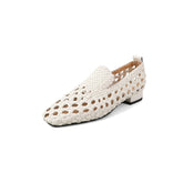 2026 Fashion Hot Sale Genuine Leather Braided Sandals Women Low Heel Breathable Summer Loafers Sandals Female Leisure Pumps Khamik Shop Online