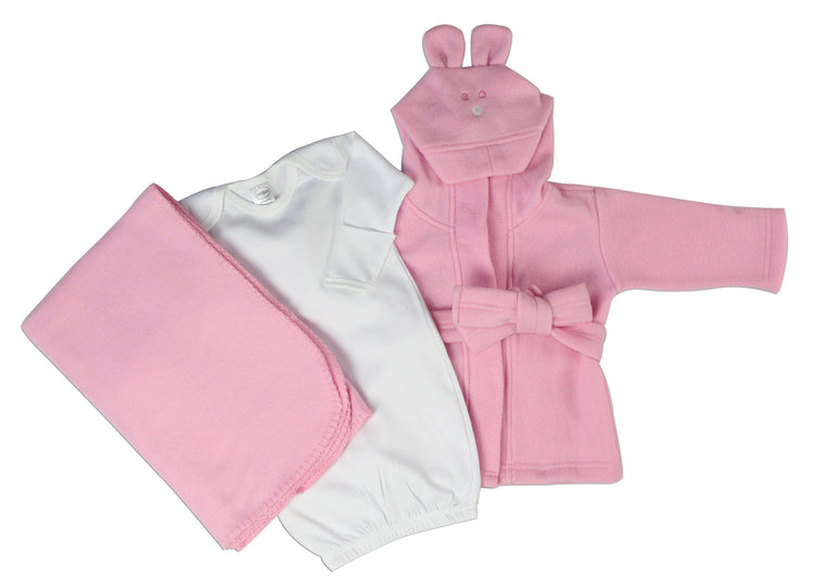 Bambini Newborn Baby Girls 3 Pc Layette Set (Gown, Robe, Fleece Emerald Clover