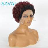 Peruvian Hair Pixie Cut Wig Kinky Curly Virgin Hair Wig 1B/30 Short Bob Natural Color Full Machine Made Wigs For Black Women Khamik Shop Online