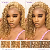 Honey Blonde Deep Wave Wigs Human Hair 13x6 HD Transparent Lace Frontal Wig 220% Density 27 Colored Curly Wigs For Women 36 Inch Khamik Shop Online