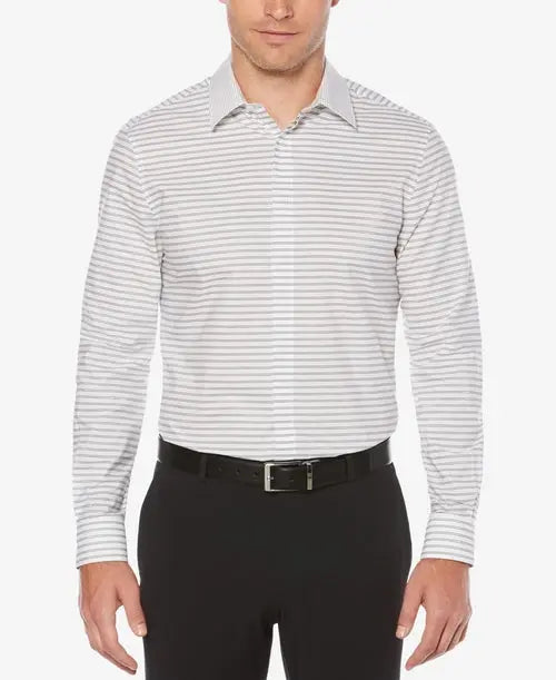 Perry Ellis Mens Striped Shirt Amber Chrysippus
