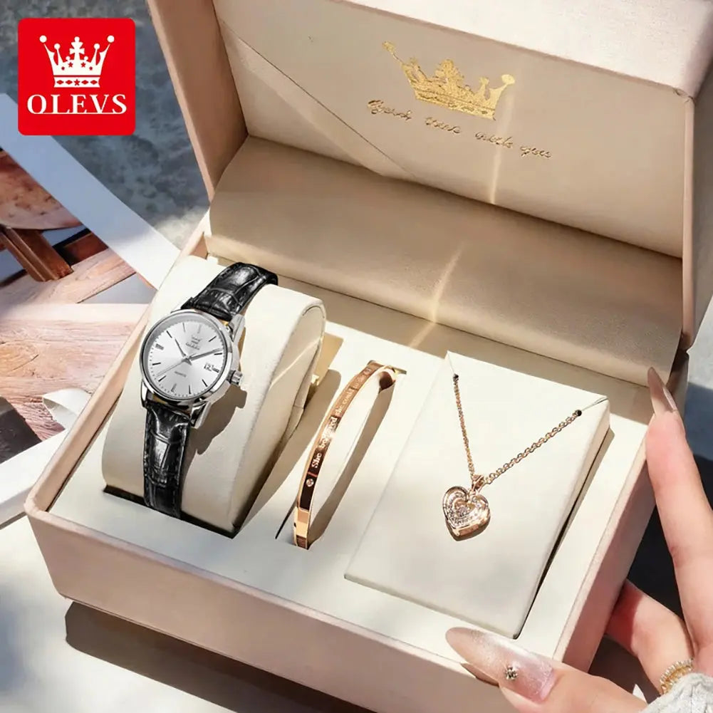 OLEVS 6898 Women Watch Original Quartz Watches Waterproof Luminous Date Watch Bracelet Set Ladies&