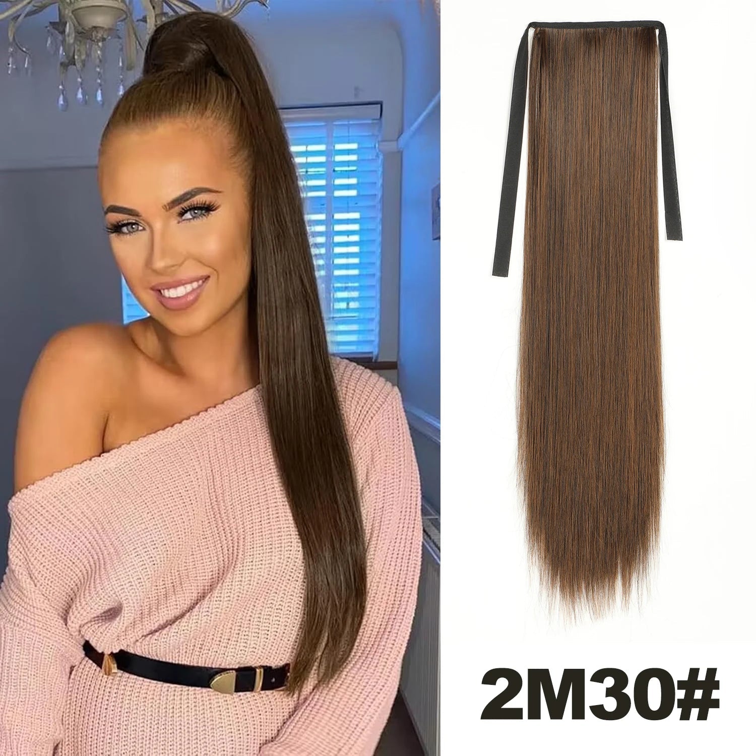 Straight Long Ponytail Extensions 22inch Natural Black Wrap Around Synthetic Hair Piece Pony Tail Hair Hairpieces for Women Girl Khamik Shop Online
