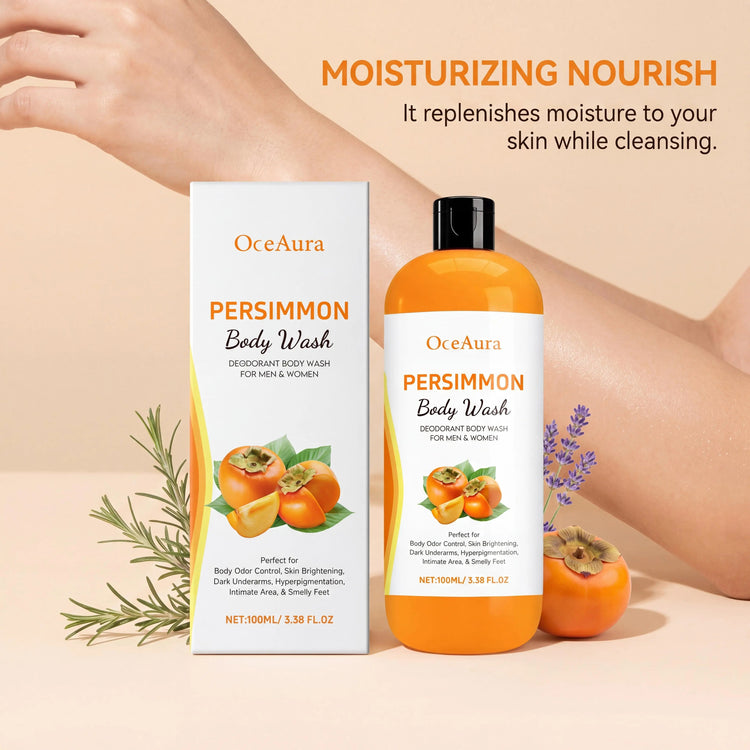 OceAura Fresh Persimmon Shower Gel Gentle Deep Cleansing Skin Barrier Protection Repair Long-Lasting Citrus Fruity Scent Mild Moisturizing Body Wash Khamik Shop Online