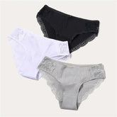 3PCS/Set 6 Color Women Panties Cotton Lace Briefs Solid Color for Female Striped Sexy Cotton Underwear Lingerie Low Waist Flower Khamik Shop Online