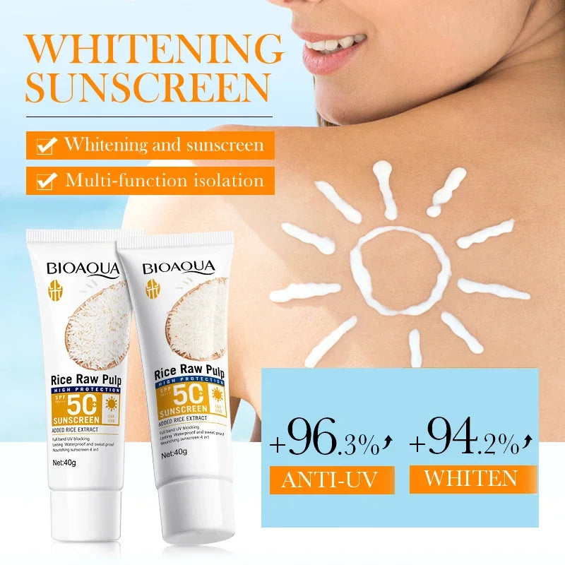 BIOAQUA Rice Raw Pulp Spf 50+ Sunscreen for Face Body Neck Back Protector Solar Blocker Brightening Facial Sun Cream Body Care