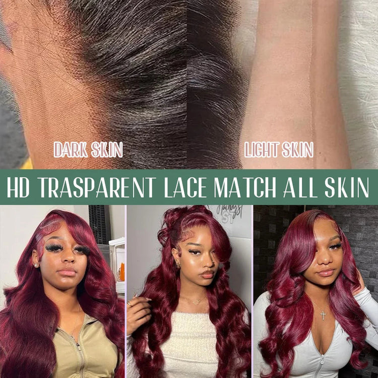 Body Wave Burgundy 40 Inches Long-length 200% High Density 13x6 13x4 HD Transparent Lace Frontal Wig Human Hair Wigs 99J Wine Red Pre Plucked Brazilian Hair For Women Khamik Shop Online