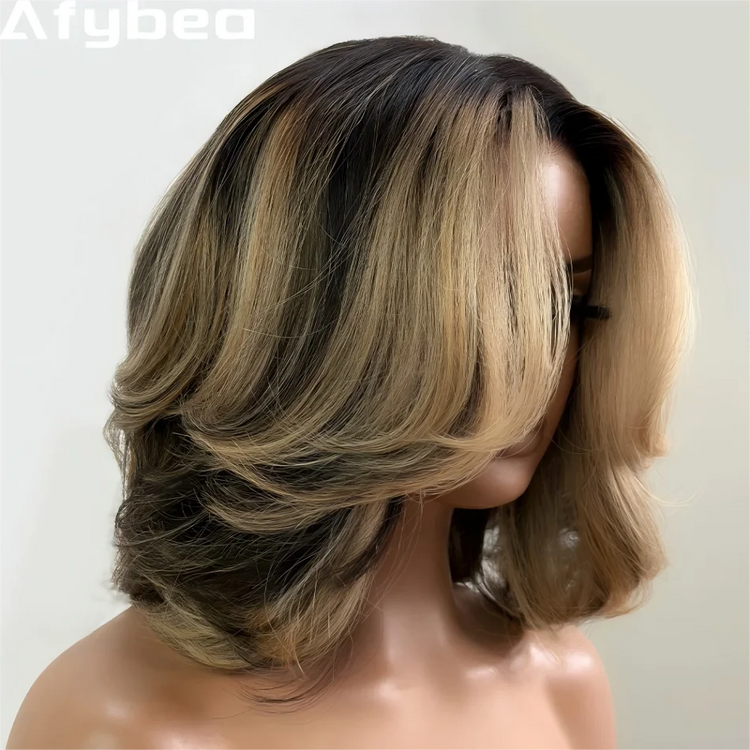 Bob Wig Human Hair Honey Blonde Highlights Layered Wig With Face-Framing Bangs Short 5X5 Hd Lace Closure Wigs For Women 12 Inch Khamik Shop Online