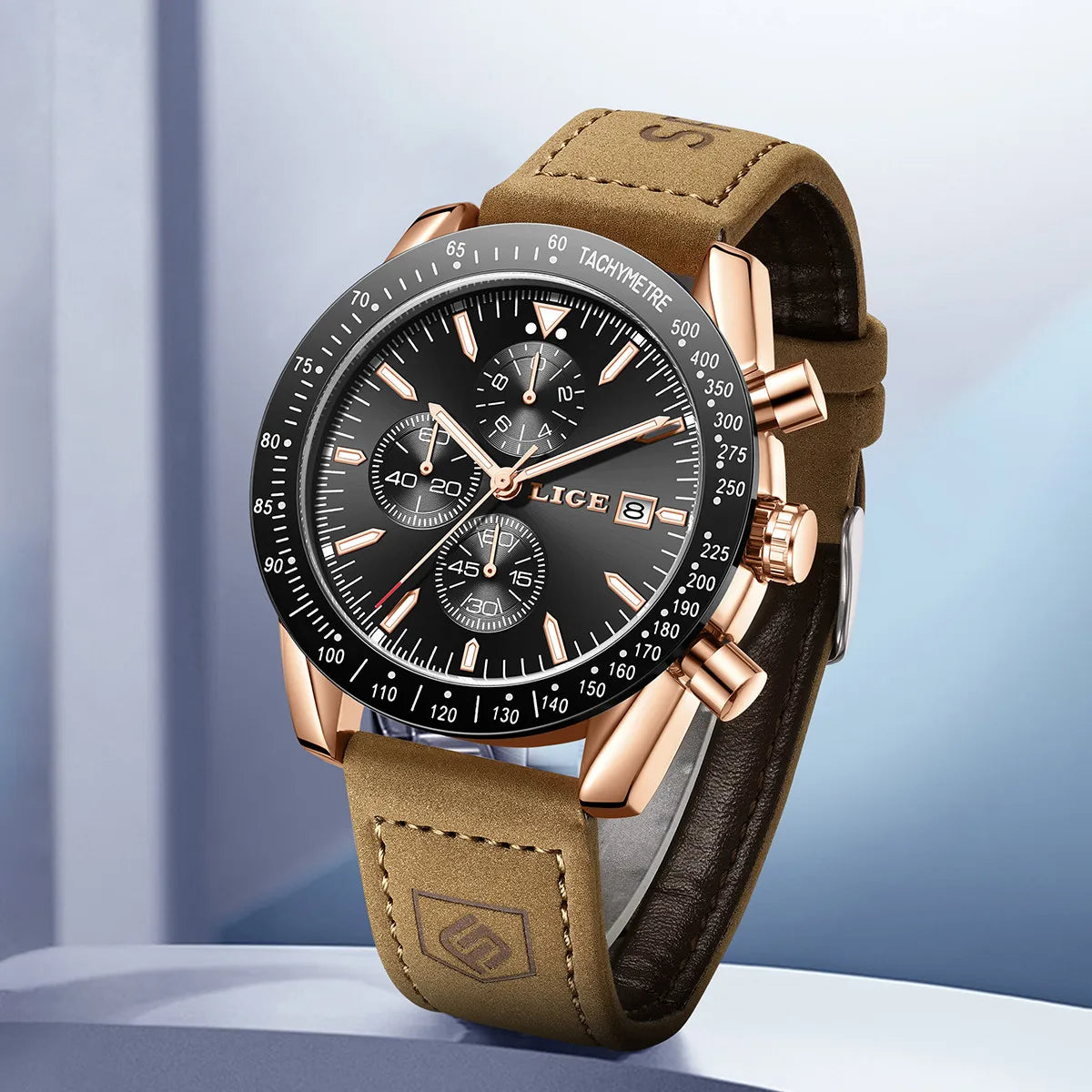 LIGE Leather Watches Men Fashion Business 30M Waterproof Quartz Wristwatch Chronograph Date Luxury Luminous Sports Man Watch+Box Khamik Shop Online