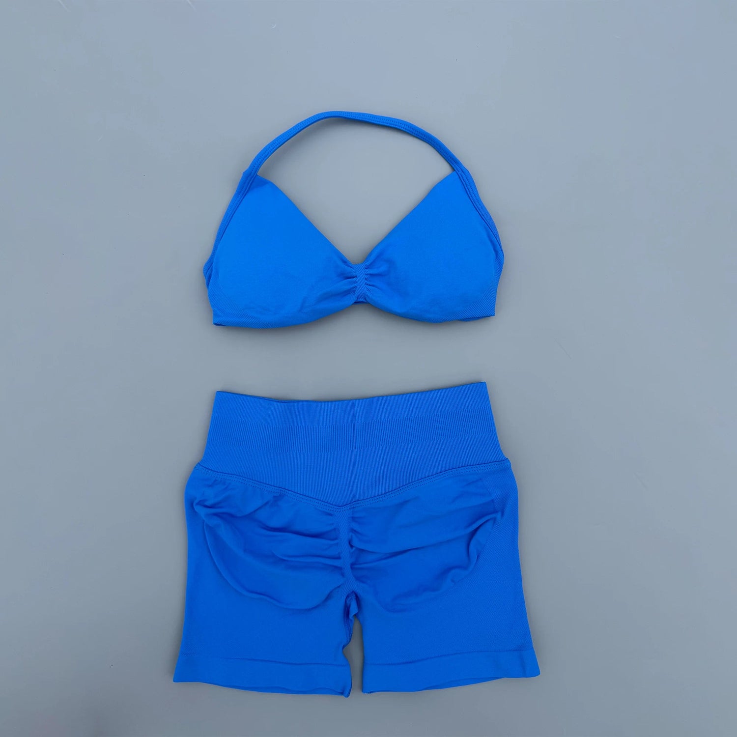 AURA SHARK Strappy Bra Gym Set Women High Support Thin Strap Seamless Halter Sports Scrunch Workout Yoga Set 2 Piece Khamik Shop Online