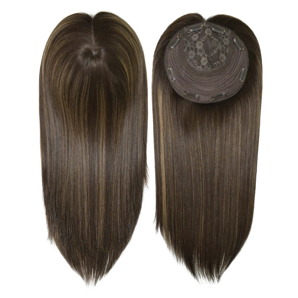 14 Inches Mogolian Cuticle Remy Hair Topper Silky Straight 8x8” Jewish Kosher Human Hairpieces Topper Free Style 120% Density Khamik Shop Online
