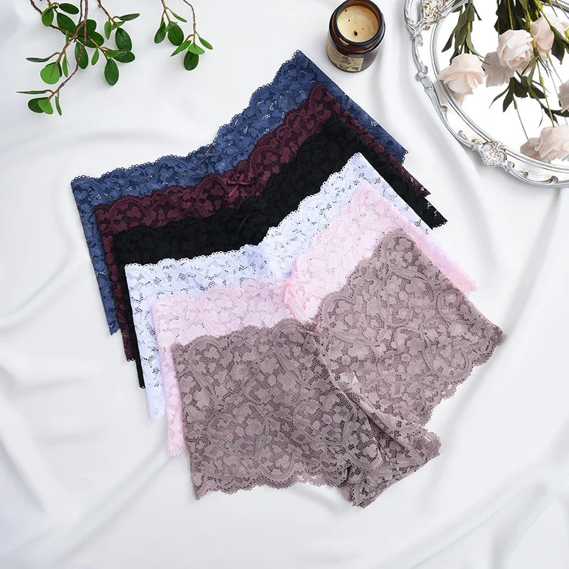 5PCS/SET Women Sexy Lace Panties Low Waist Bow Underwear Lace Trim Breathable Alluring Boxer Briefs MultiColor Pack Lingerie New Khamik Shop Online