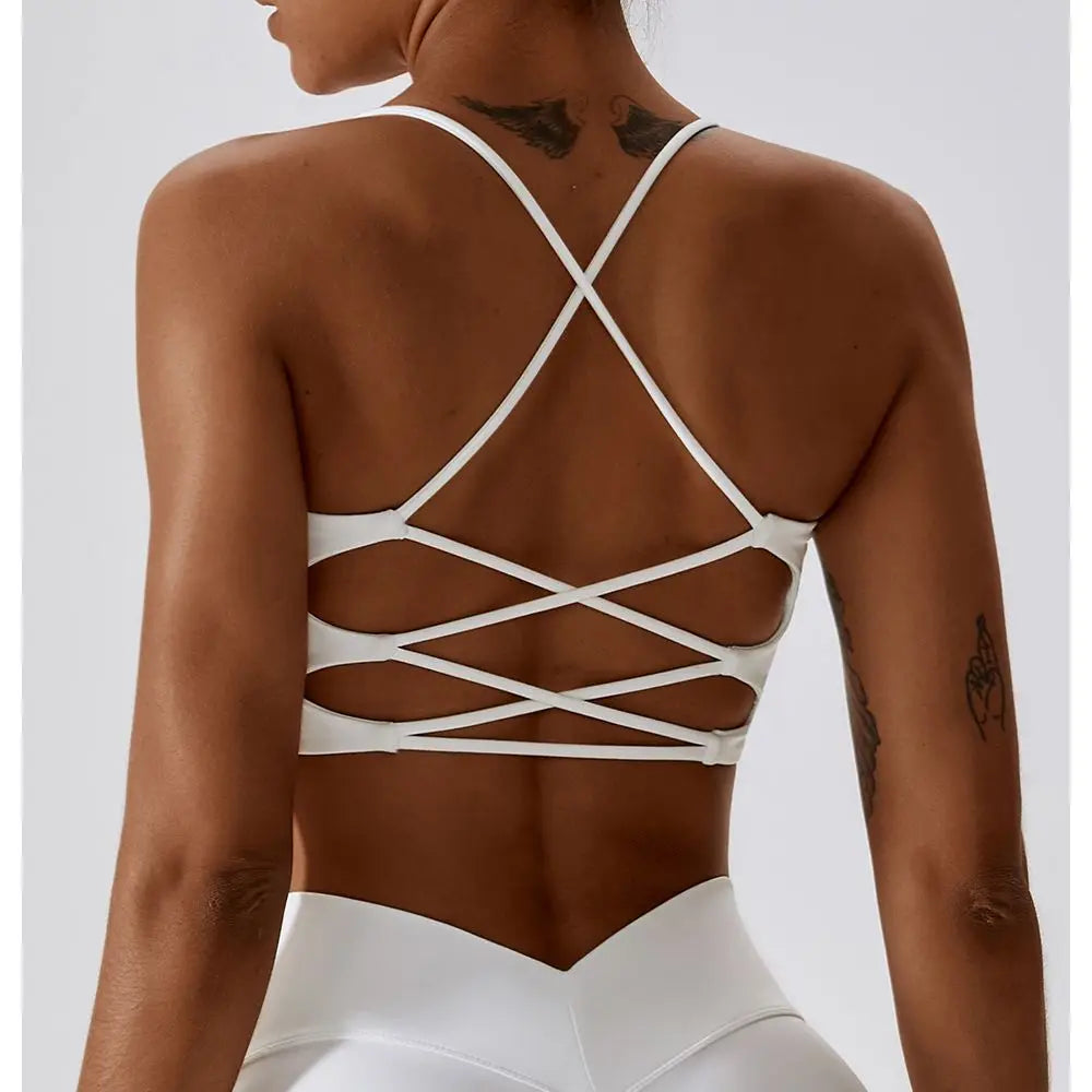 Solid Color U-Shaped Multi-Strap Cross Back Women Fitness Sports Bra Top Gym Yoga Athletic Tight Workout Jog Soft With Chest Pad Khamik Shop Online