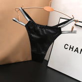 Sexy Silk Satin Thongs Hollow Out Fashion Solid Color Panties Cotton Crotch Low Waist Breathable Pure Color Women&