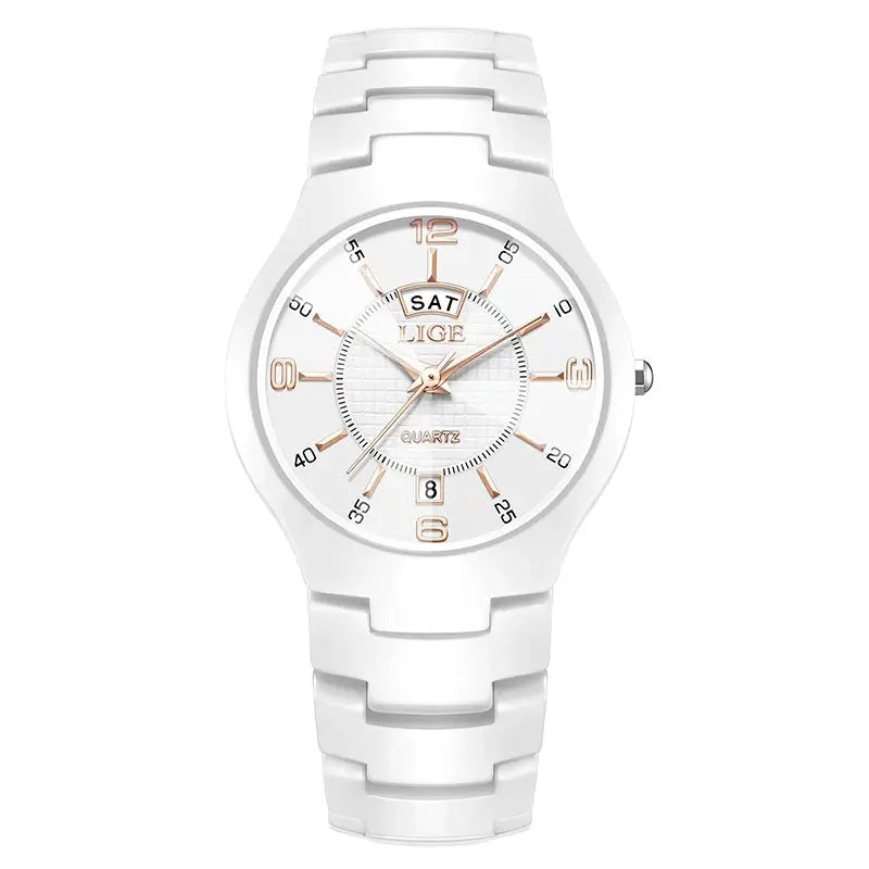 LIGE Luxury Elegant Quartz Women Watches Fashion Ceramics Small Dial Ladies Watch Date Week Display Woman Wristwatch Reloj Mujer Khamik Shop Online