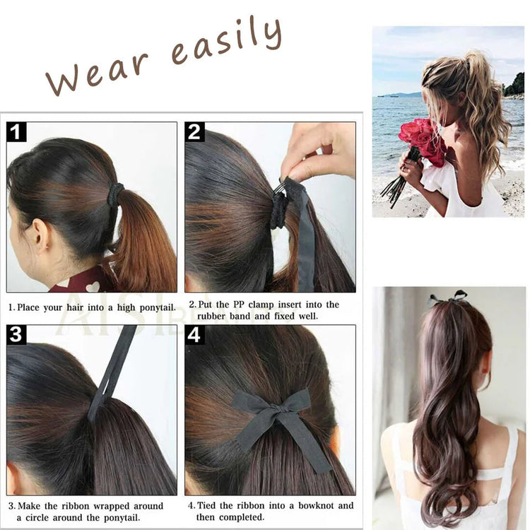 Straight Long Ponytail Extensions 22inch Natural Black Wrap Around Synthetic Hair Piece Pony Tail Hair Hairpieces for Women Girl Khamik Shop Online