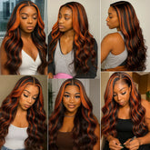 200% Ginger Brown Highlight Wig Human Hair Body Wave Pre Plucked Lace Front Wigs Ombre Ginger Orange Colored 5x5 Glueless Wigs Khamik Shop Online