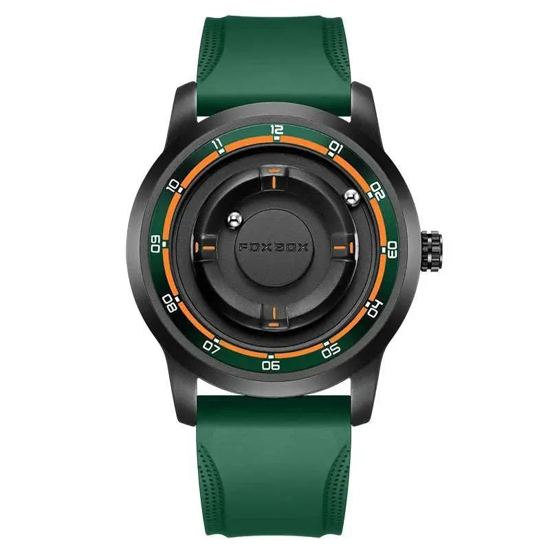 FOXBOX Magnetic Driven Watch Fashion Waterproof Quartz Wristwatch Rolling Steel Ball Pointer Sports Watches Military Clock+Box Khamik Shop Online