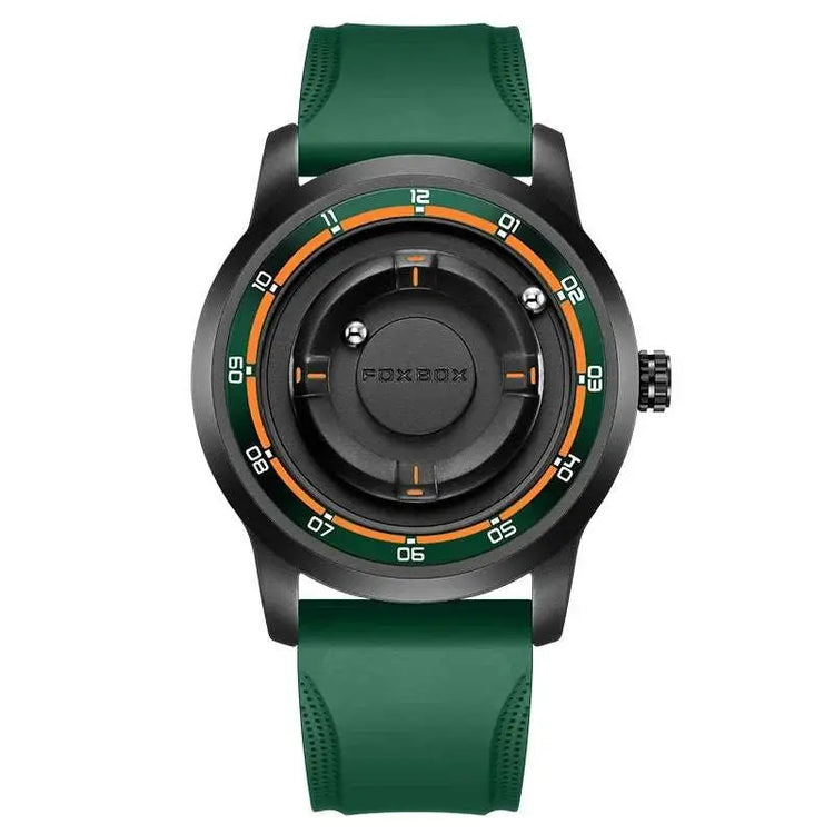 FOXBOX Magnetic Driven Watch Fashion Waterproof Quartz Wristwatch Rolling Steel Ball Pointer Sports Watches Military Clock+Box Khamik Shop Online