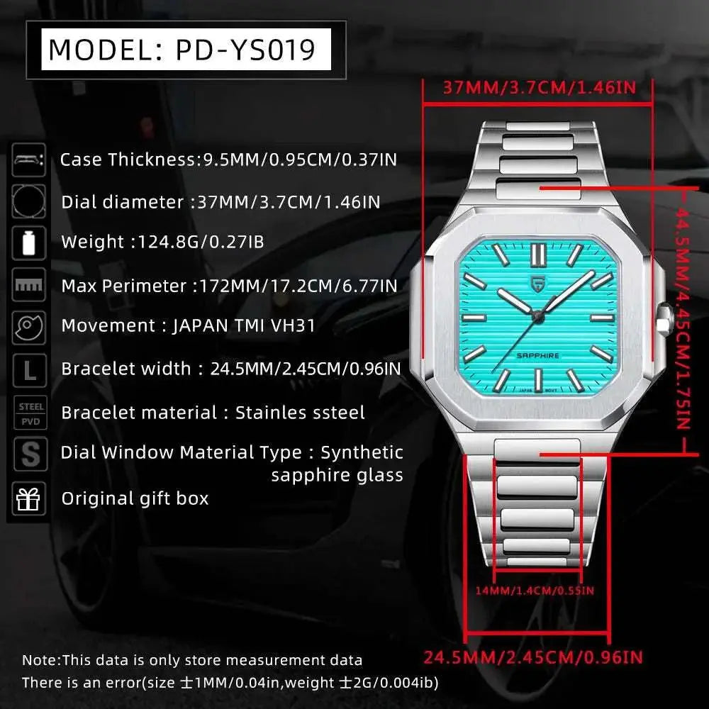 TOP New PAGANI DESIGN 37MM Square Men Quartz Watches Luxury Sapphire Glass AR Coated Business Watch VH31 Luminous Watch for Men Khamik Shop Online