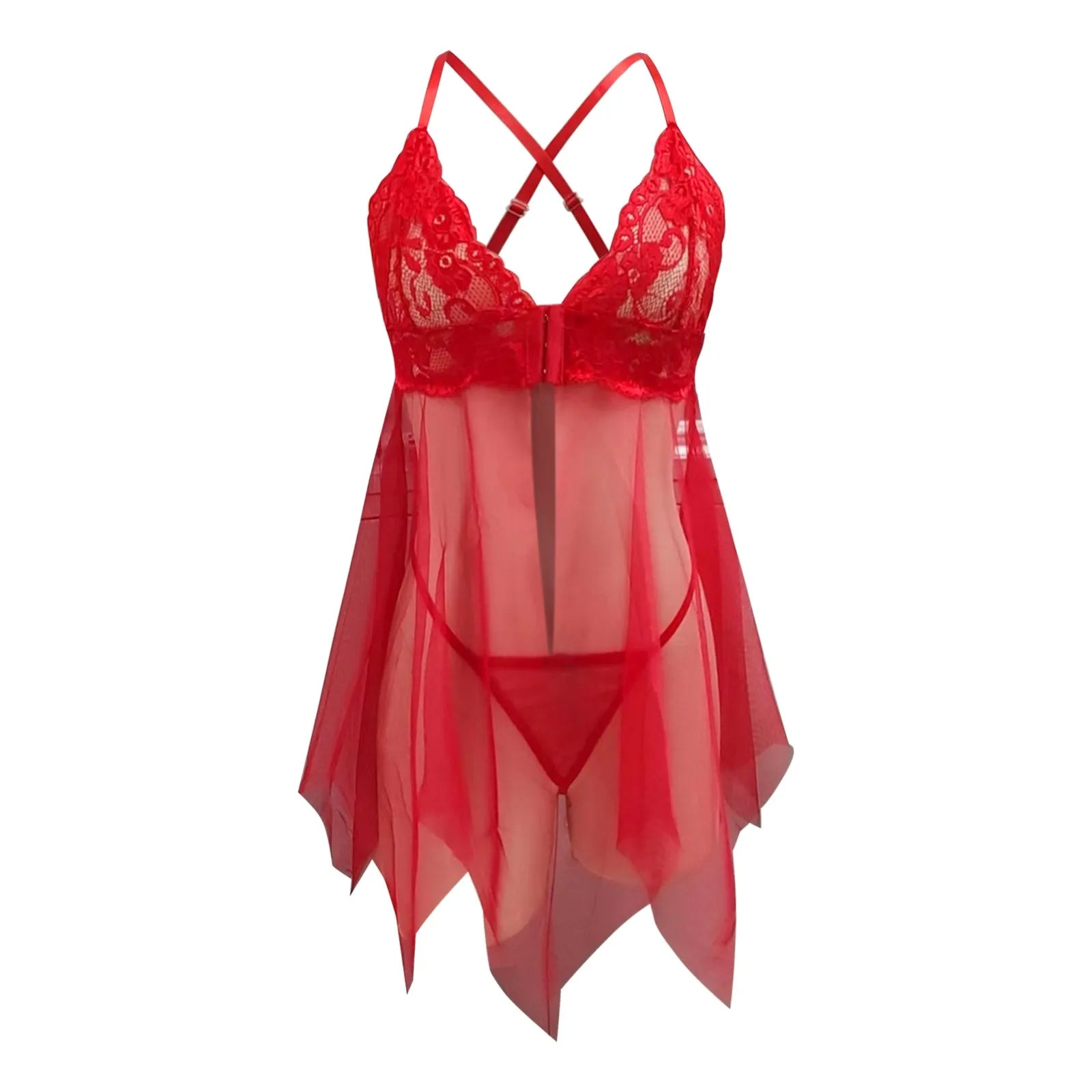 Plus Size Babydoll for Women Open Front Lingerie Sleepwear Lace See-Through V-Neck Nightgown Sexy Nightdress Maternity Negligee