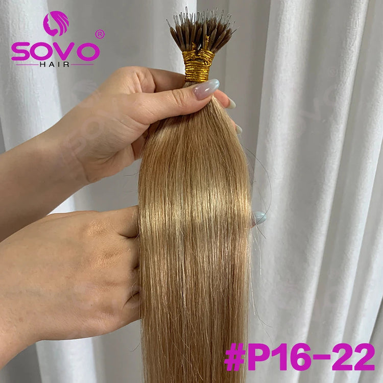 Nano Ring Hair Extensions Human Hair 100 Strands Remy European Straight Hair Natural Blonde Invisible Reusable Khamik Shop Online