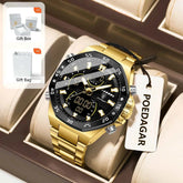 POEDAGAR Sport Men Watch LED Waterproof Week Date Digital Wristwatch Stainless Steel Quartz Military Men&
