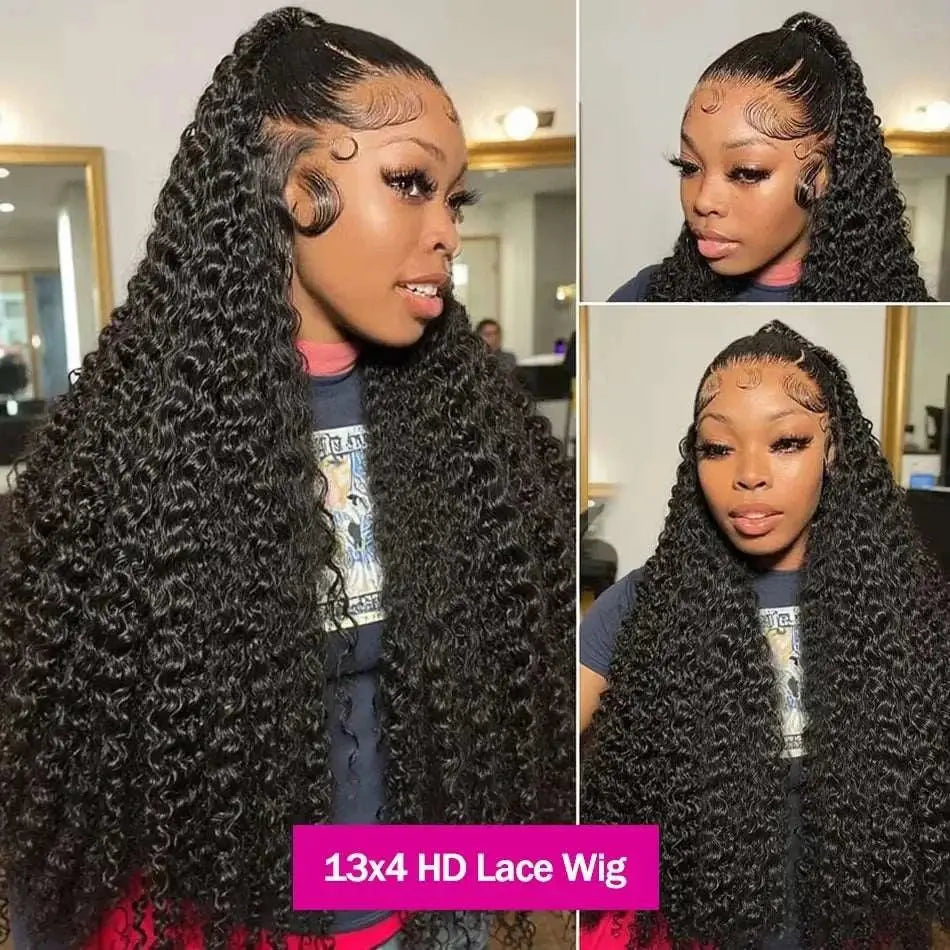 300 Density Curly 13x4 13x6 HD Lace Human Hair Wigs Pre Plucked Deep Wave Lace Frontal Wig 100% Human Hair Curly Wigs For Women Khamik Shop Online