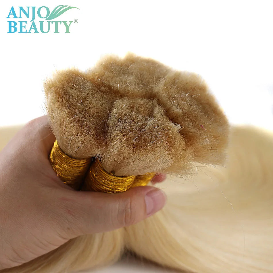100% Real Human Hair Bulk Blonde no Weft Honey Hair Bulks Vietnamese Virgin Hair Straight Weaving Hair for Braiding Khamik Shop Online