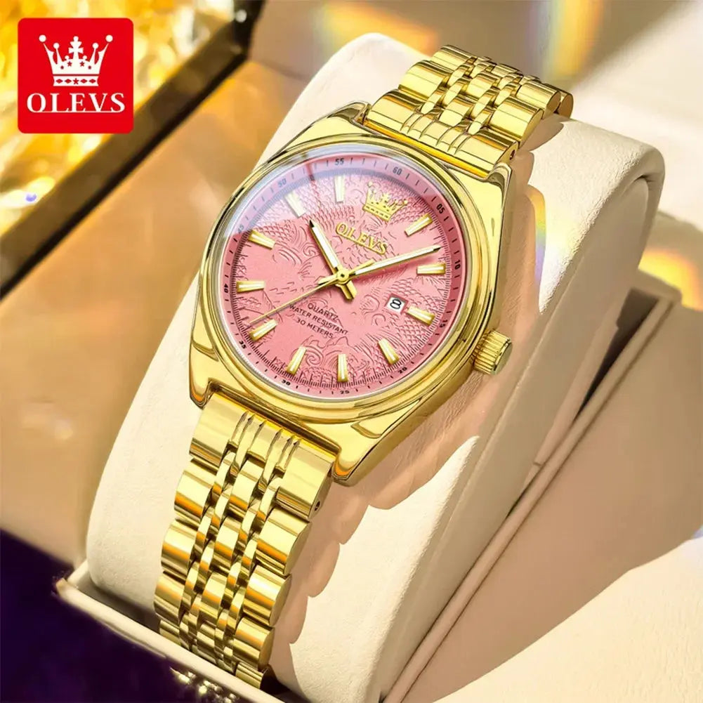OLEVS New 3703 Watches Woman Elegant Quartz Watch Waterproof Luminous Stainless Steel Date Watches Woman Bracelet Gifts Box Khamik Shop Online