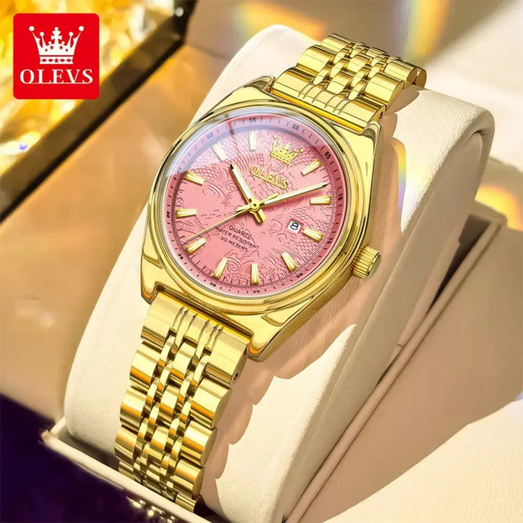 OLEVS New 3703 Watches Woman Elegant Quartz Watch Waterproof Luminous Stainless Steel Date Watches Woman Bracelet Gifts Box Khamik Shop Online