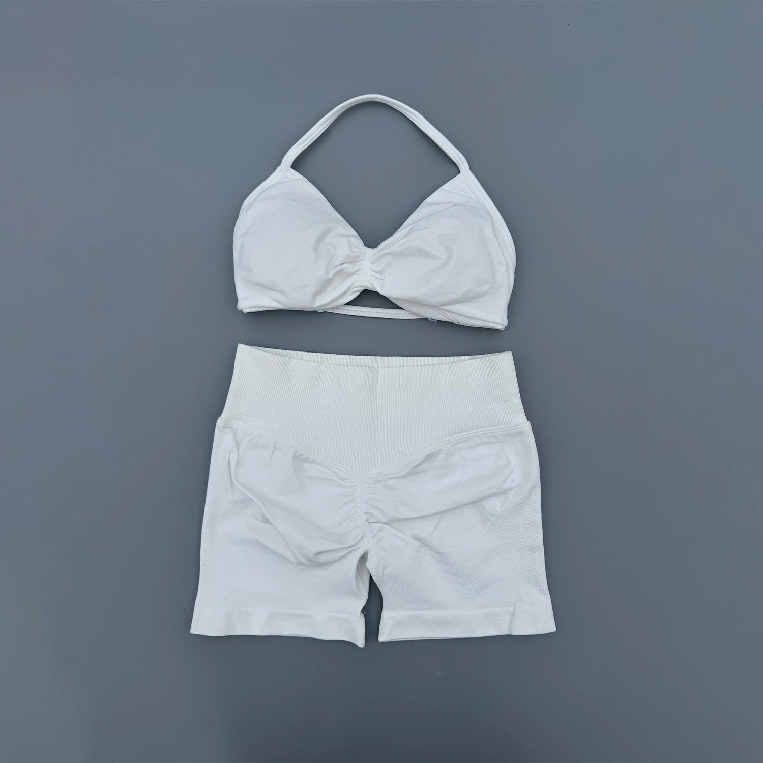 AURA SHARK Strappy Bra Gym Set Women High Support Thin Strap Seamless Halter Sports Scrunch Workout Yoga Set 2 Piece Khamik Shop Online