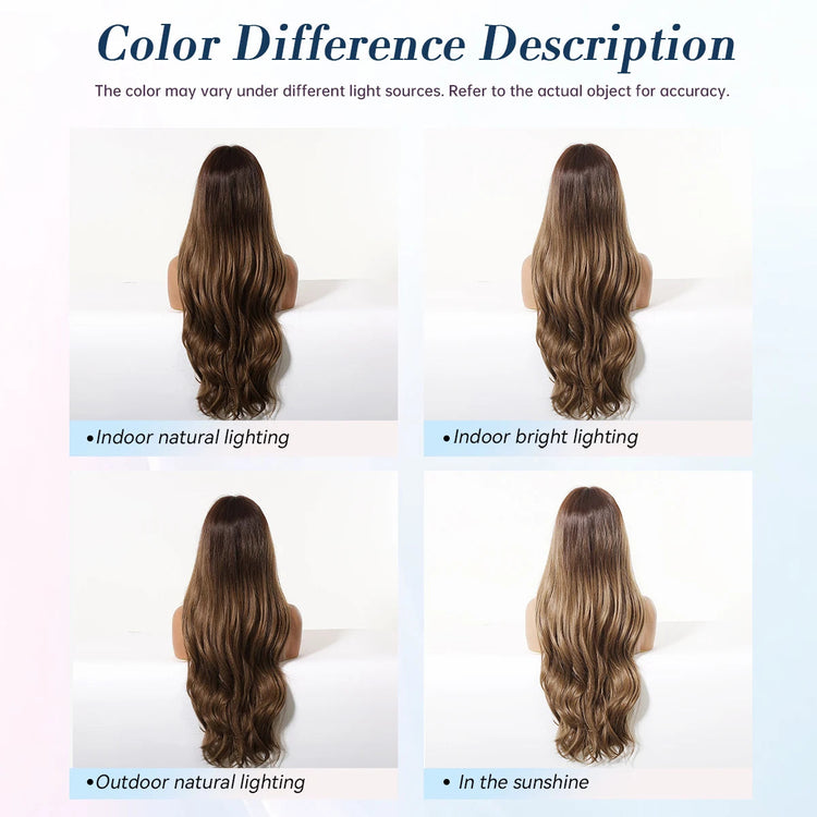 LOUIS FERRE Long Wavy Ombre Brown Wig with Bangs Synthetic Hair Wig Heat Resistant Daily Wear Office Party Cosplay Halloween Khamik Shop Online
